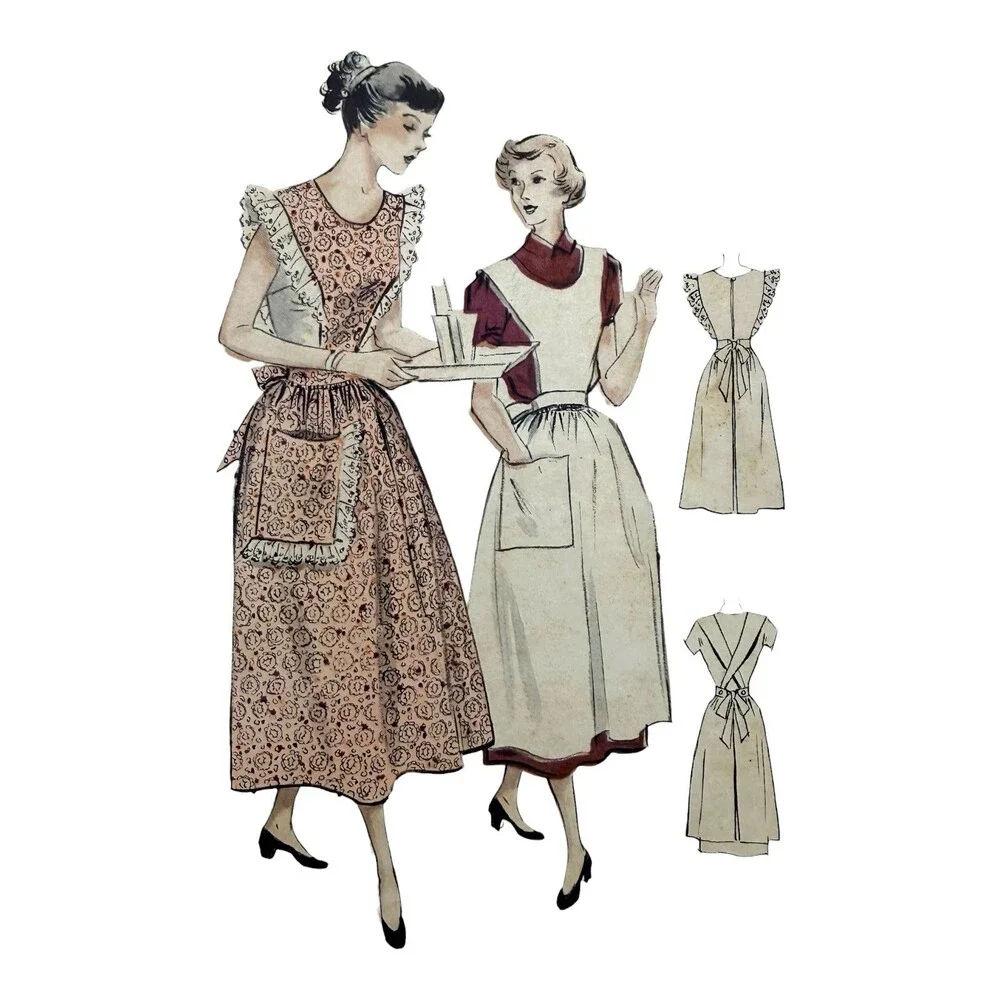 VTG 1949 Butterick Sewing Pattern Frilled/Plain Coverall Apron Small 12-14 #5100